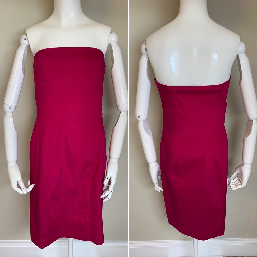 Ann Taylor Fuchsia Strapless Raw Silk, Solid Fully Lined
